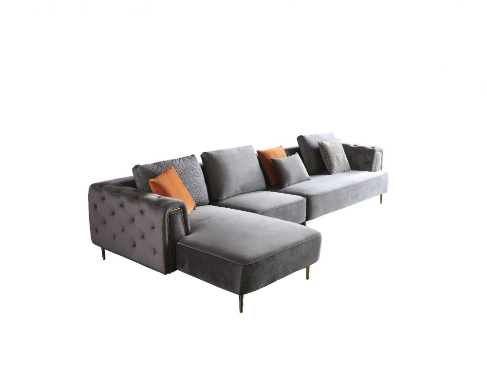 AE-LD831 3pc Gray Velvet Sectional Sofa