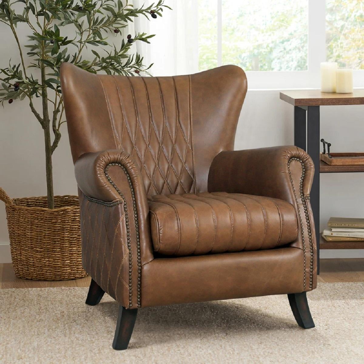 Harrison Top Grain Leather Upholstered Wing Chair