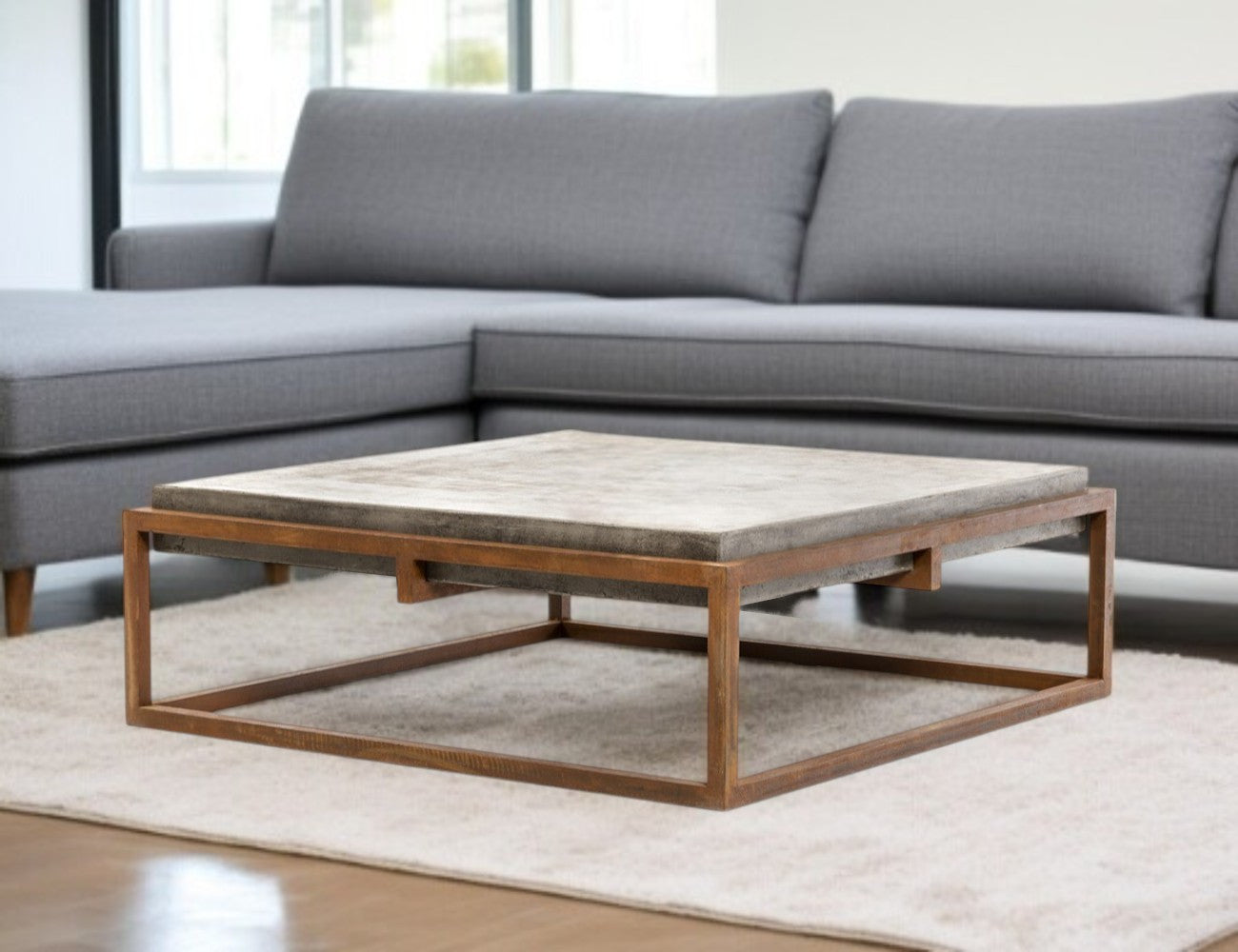 Concrete and Iron Square Abstract Coffee Table