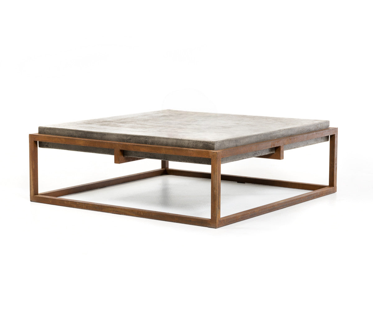 Concrete and Iron Square Abstract Coffee Table