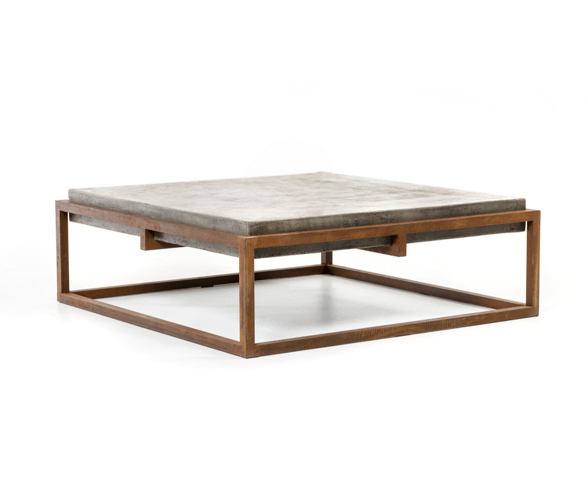 Concrete and Iron Square Abstract Coffee Table