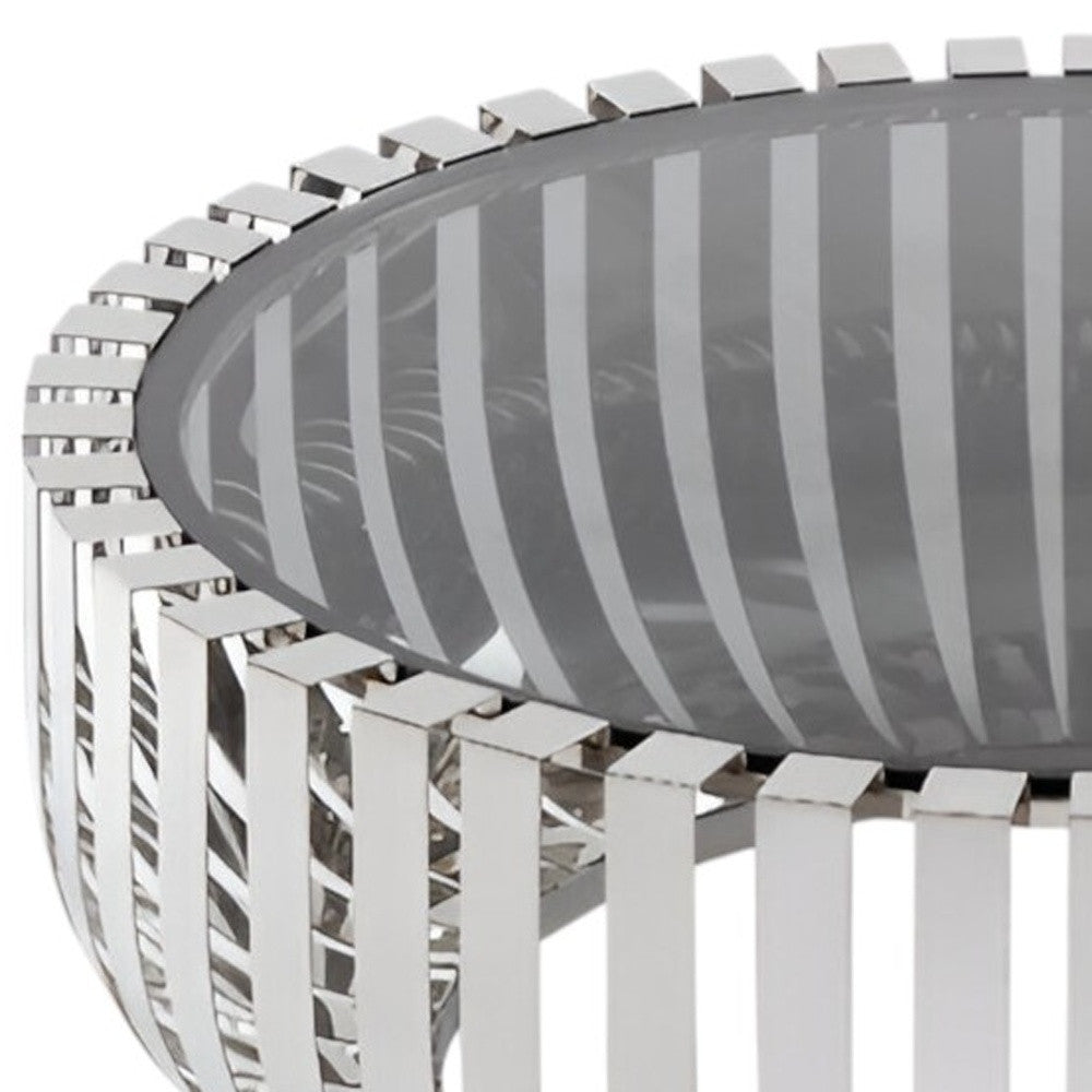 Glass and Stainless Steel Round Abstract Coffee Table
