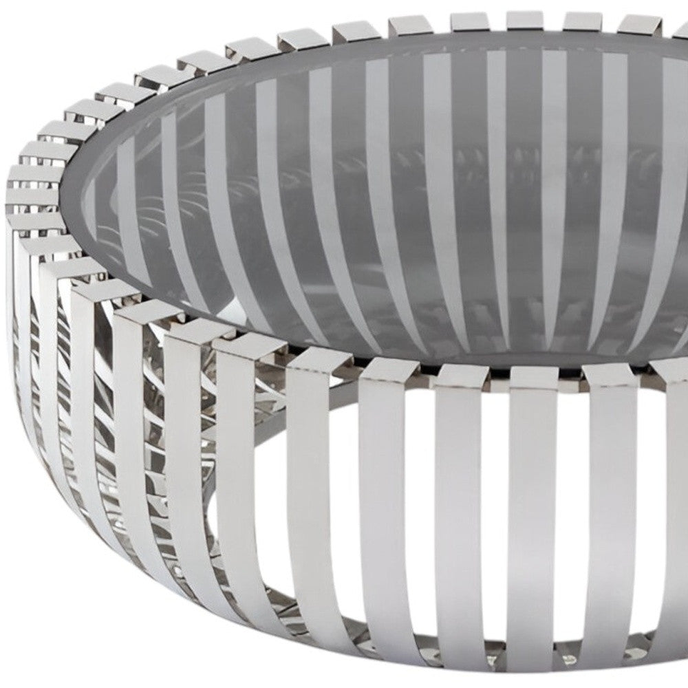 Glass and Stainless Steel Round Abstract Coffee Table