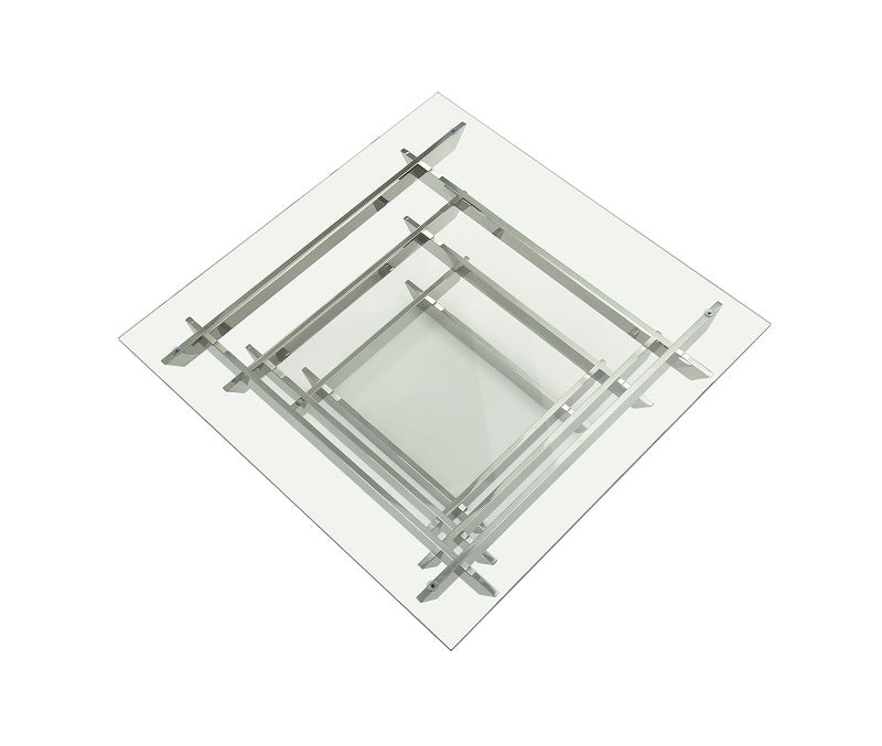 Glass and Stainless Steel Square Sled Coffee Table with Shelf