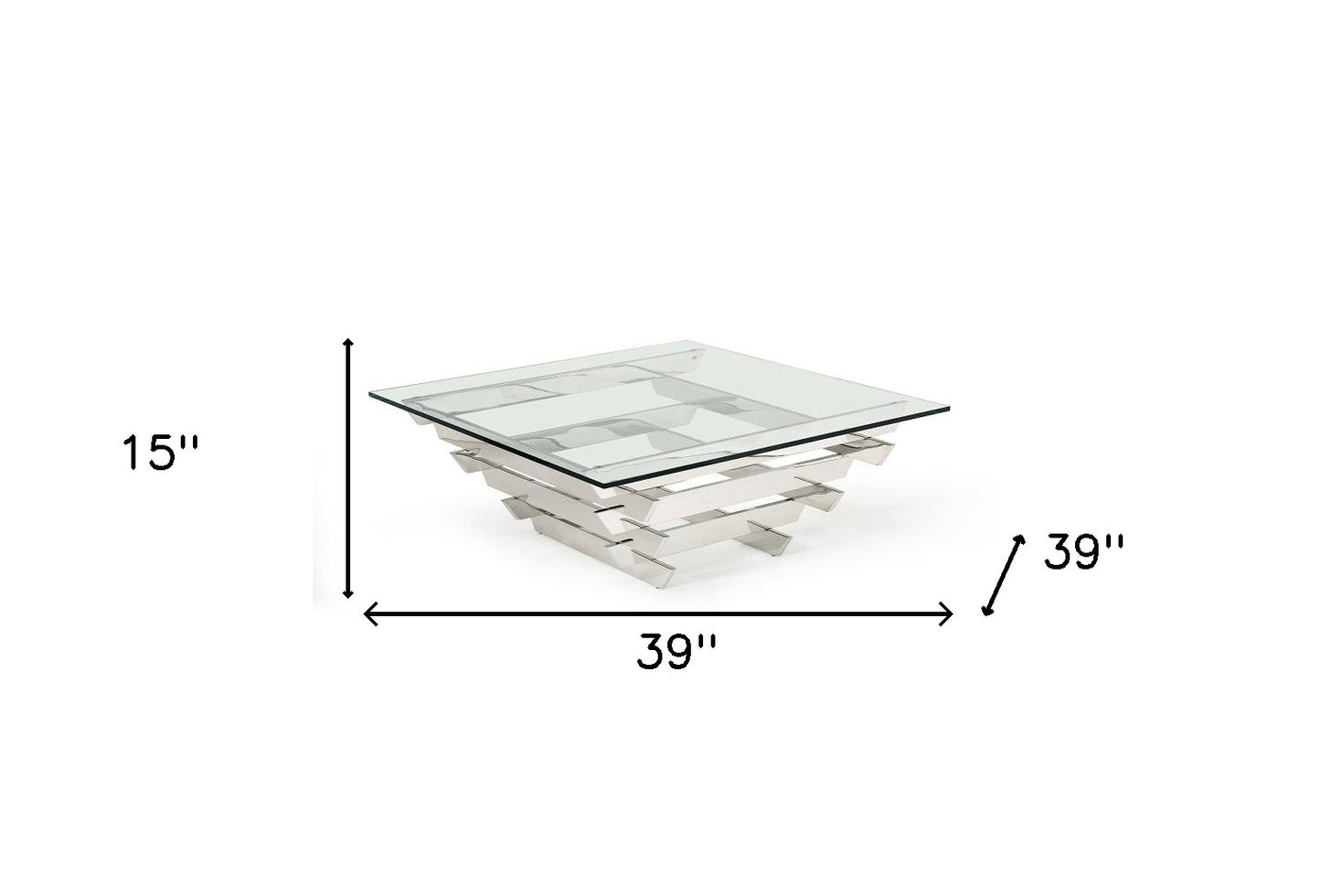 Glass and Stainless Steel Square Sled Coffee Table with Shelf