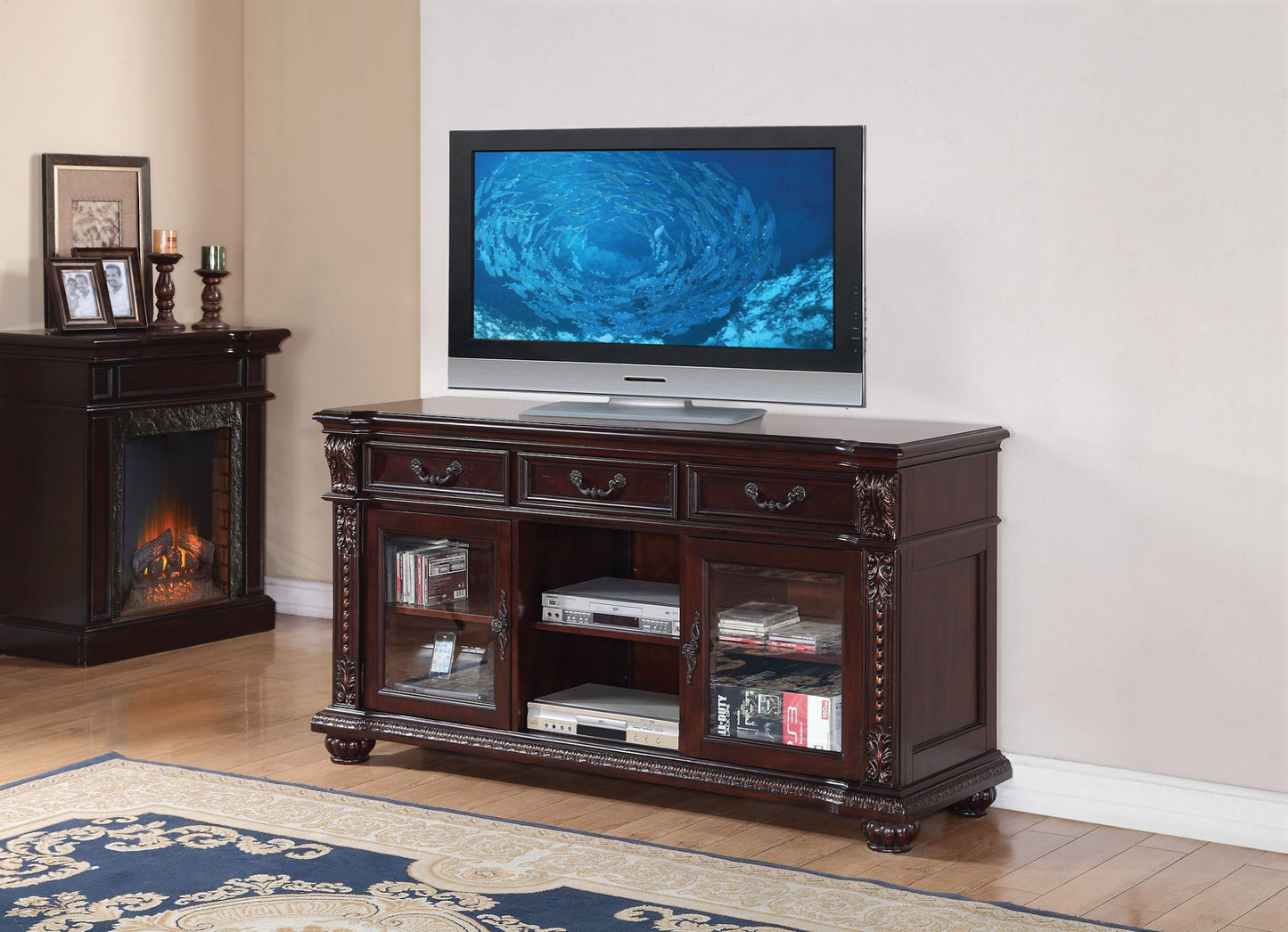 Solid Wood Enclosed and Open Storage TV Stand