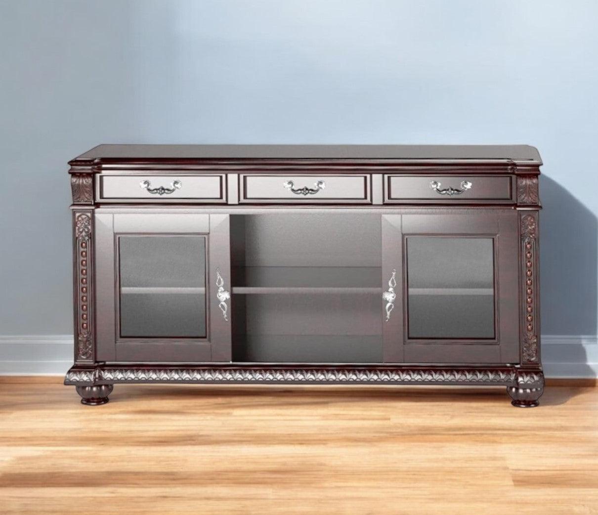 Solid Wood Enclosed and Open Storage TV Stand