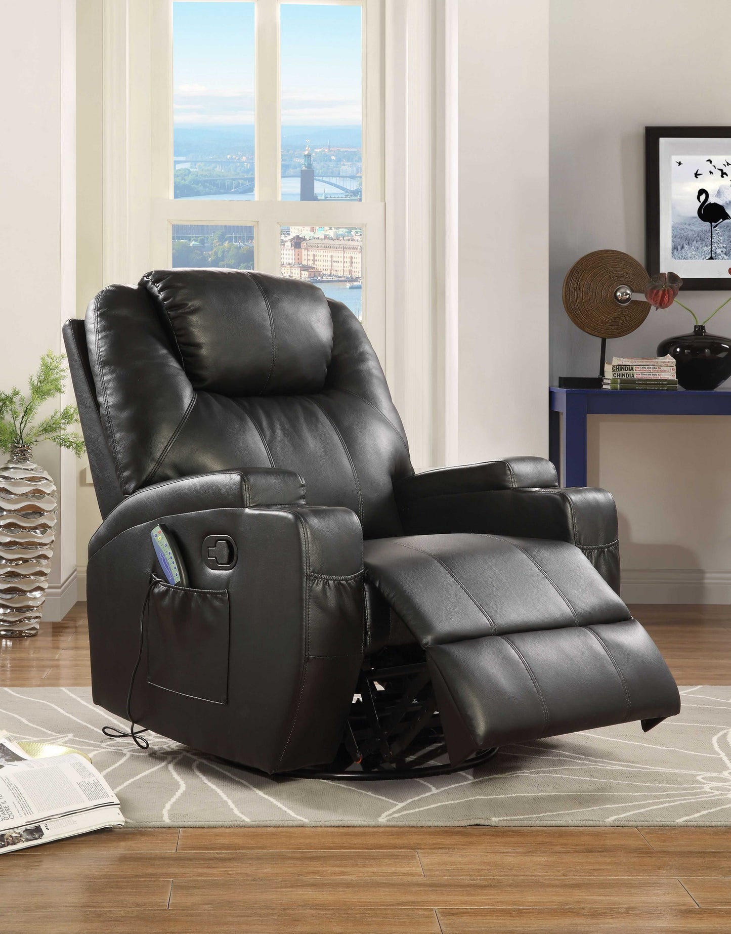 Leather Match Power Heated Massage Recliner
