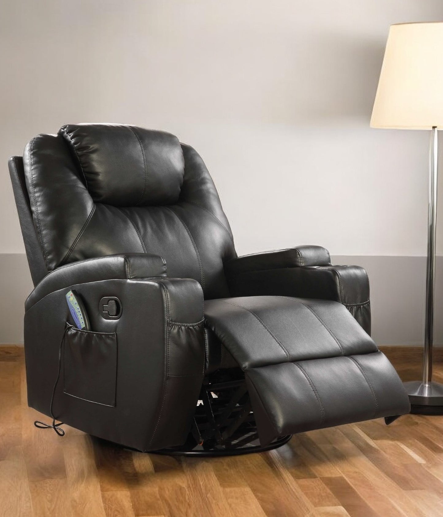 Leather Match Power Heated Massage Recliner
