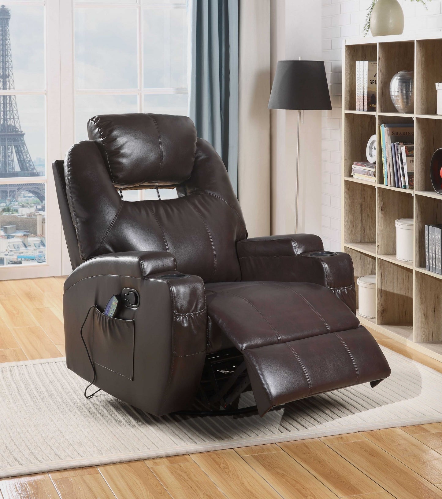 Faux Leather Heated Massage Home Theater Recliner