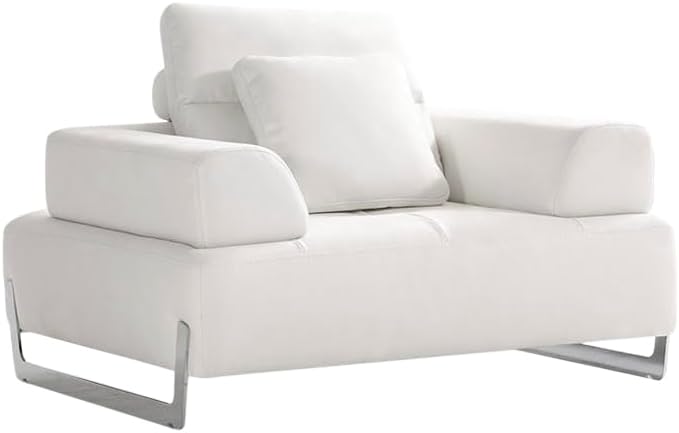 Ravenna White Faux Suede Accent Chair with Sliding Backrest & Armrest