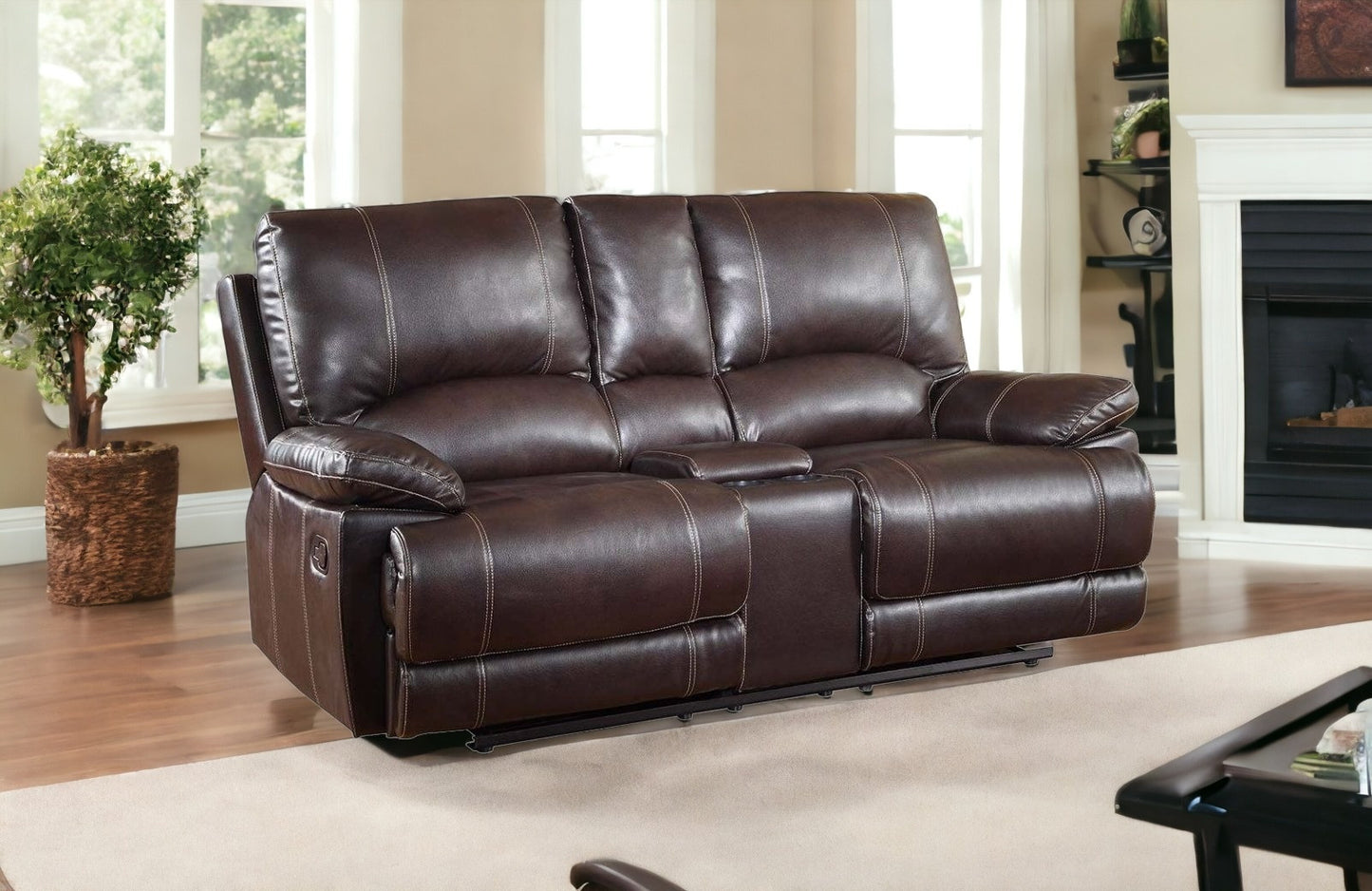 Faux Leather Manual Reclining Love Seat with Storage
