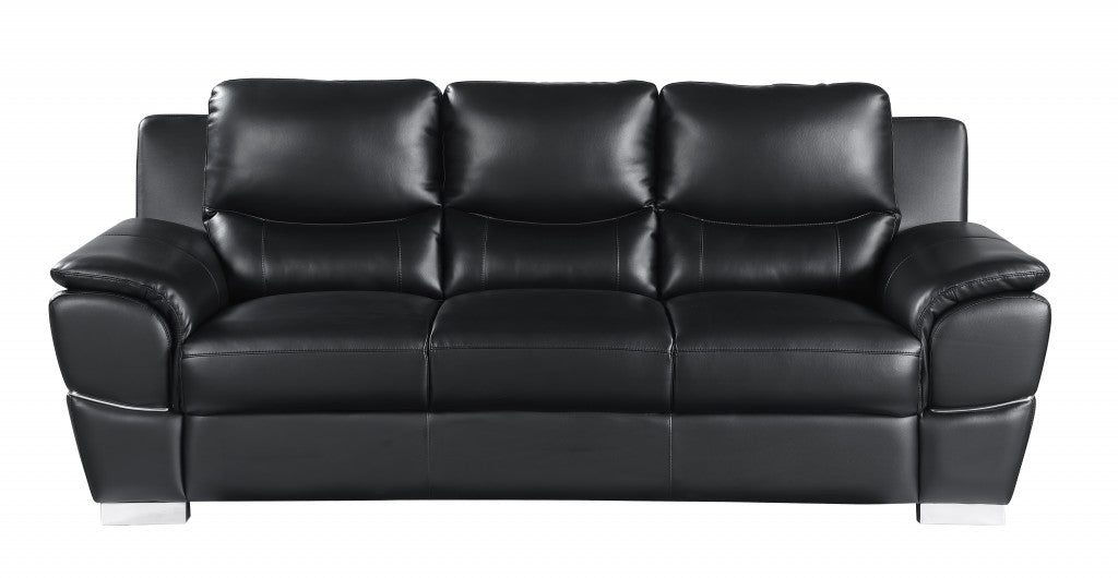Leather Sofa with Silver Legs