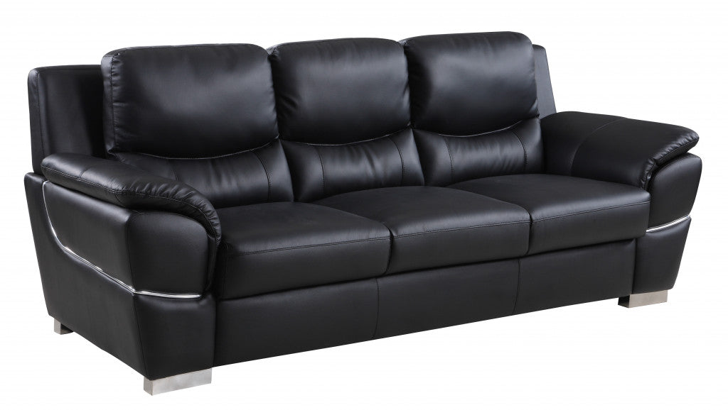 Leather Sofa with Silver Legs