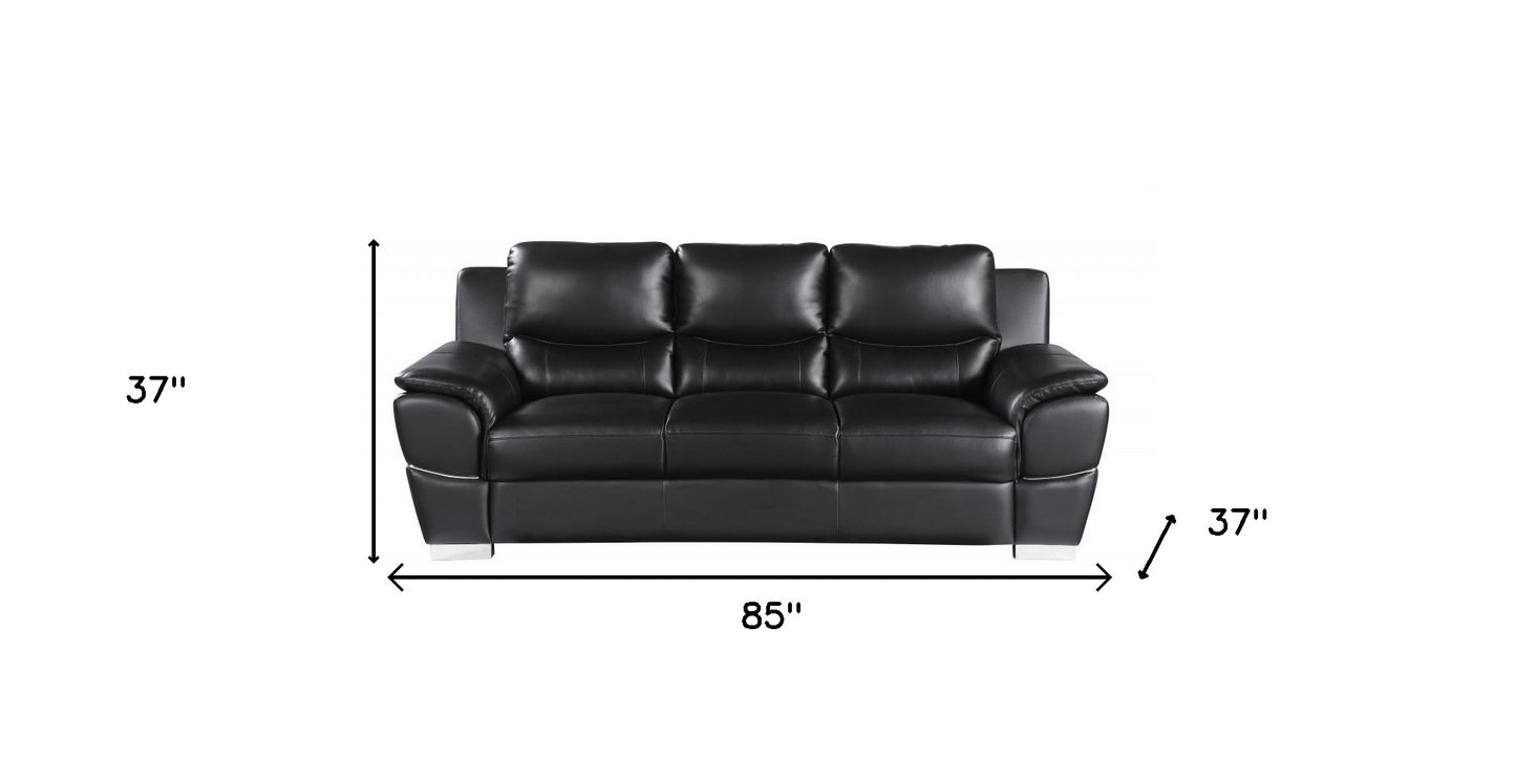 Leather Sofa with Silver Legs