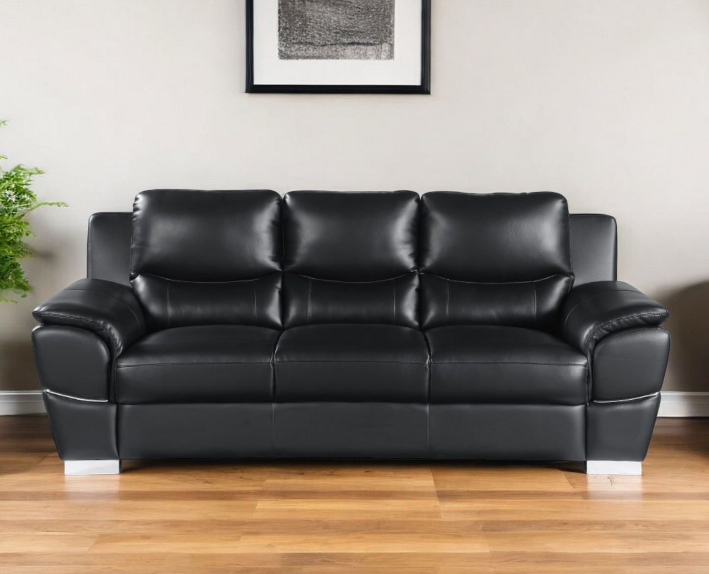 Leather Sofa with Silver Legs