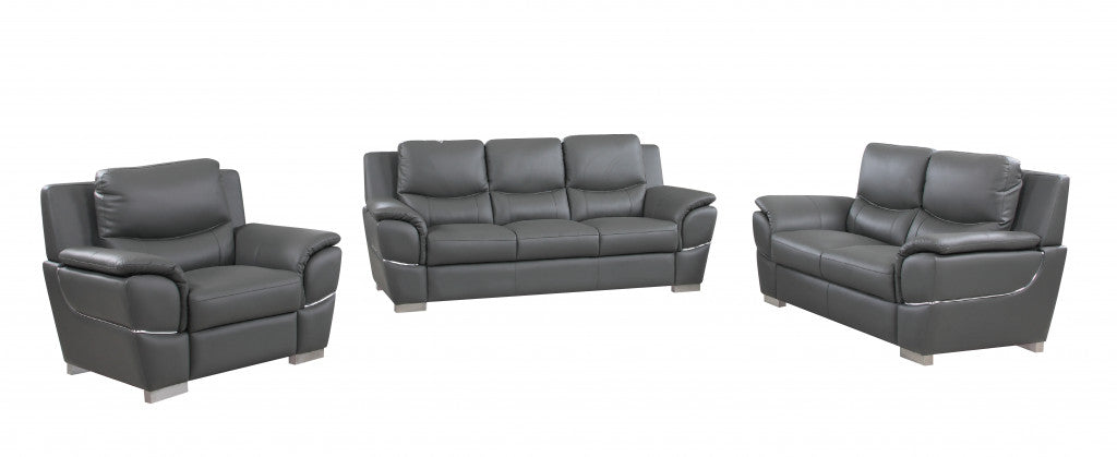 Three Piece Indoor Genuine Leather Six Person Seating Set