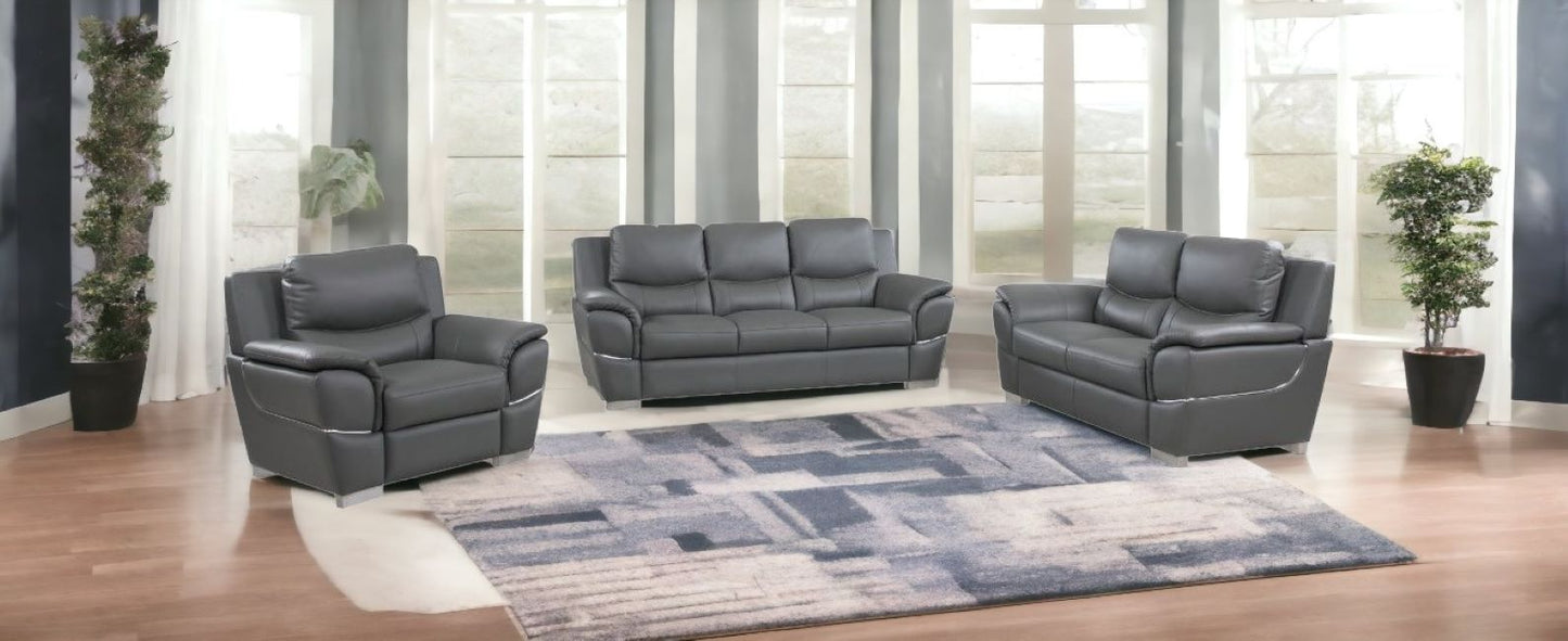 Three Piece Indoor Genuine Leather Six Person Seating Set