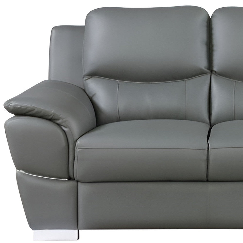 Leather Sofa with Silver Legs