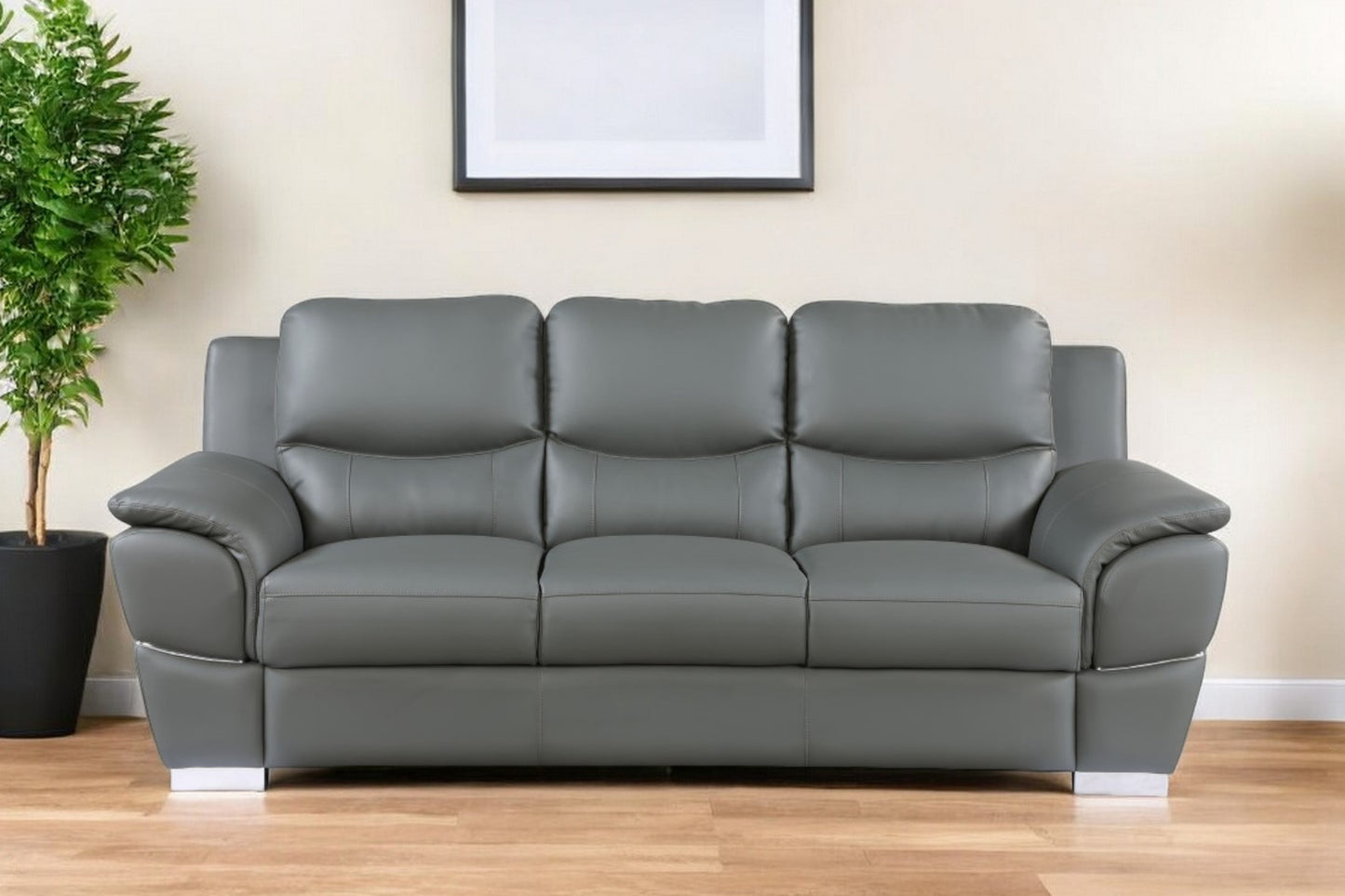 Leather Sofa with Silver Legs