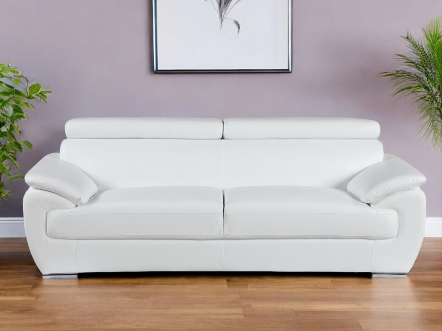 Leather Sofa with Silver Legs
