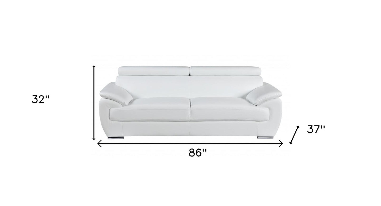 Leather Sofa with Silver Legs