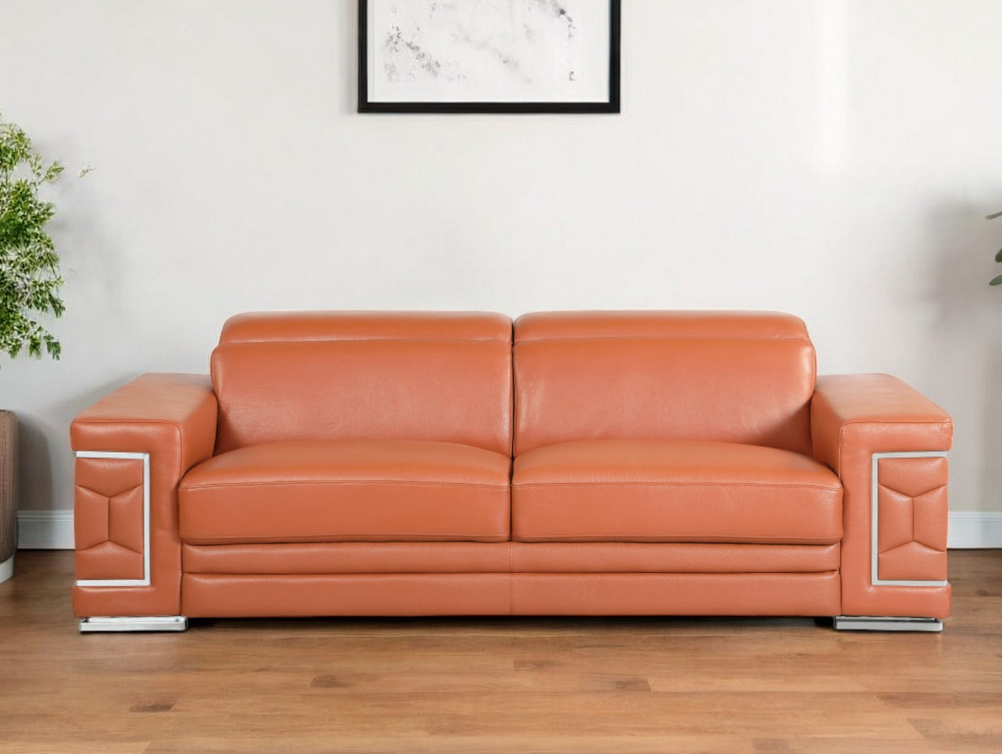 Italian Leather Sofa with Silver Legs