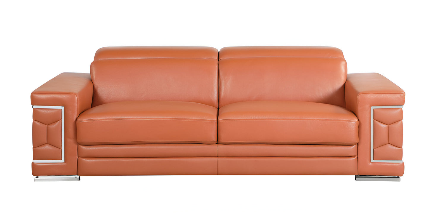Italian Leather Sofa with Silver Legs