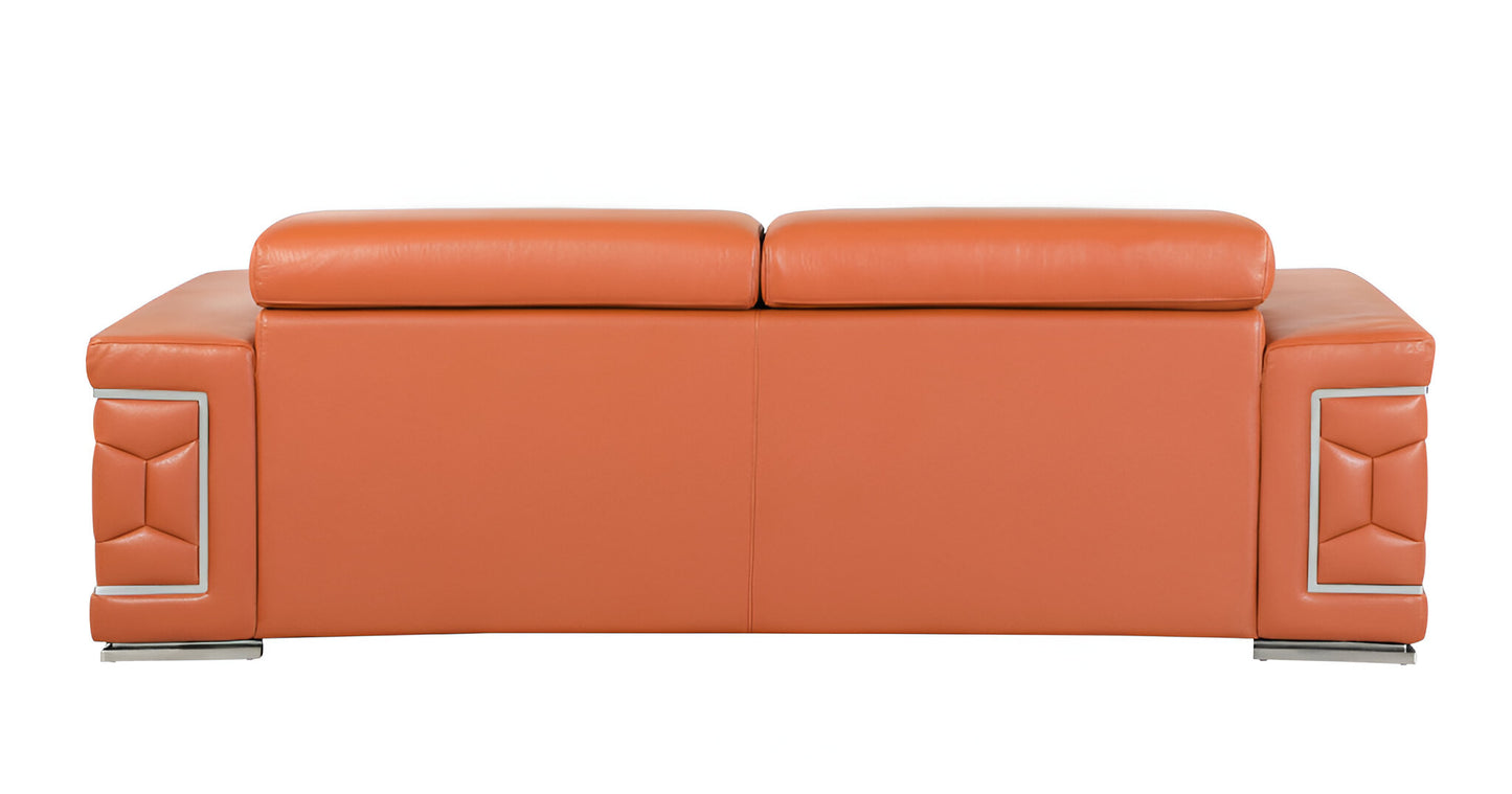 Italian Leather Sofa with Silver Legs