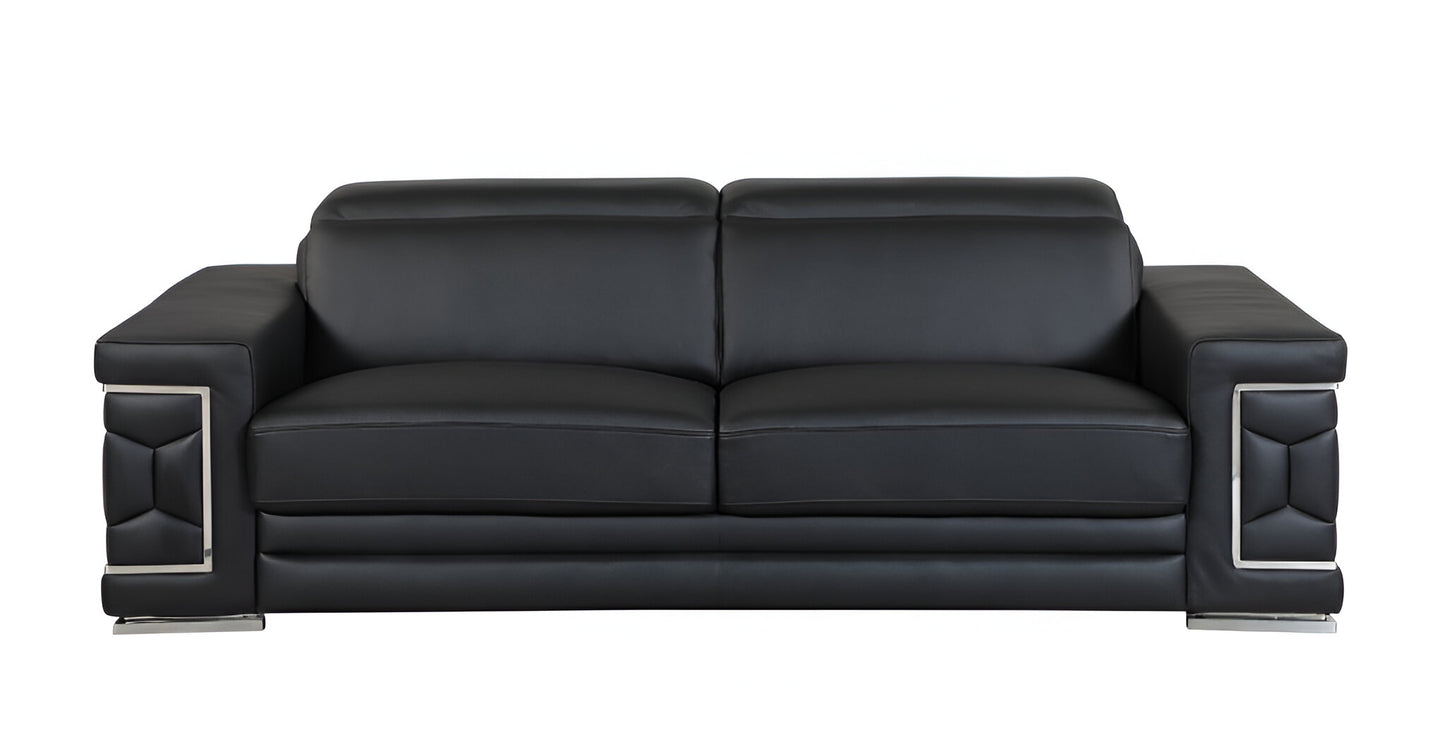 Italian Leather Sofa with Silver Legs