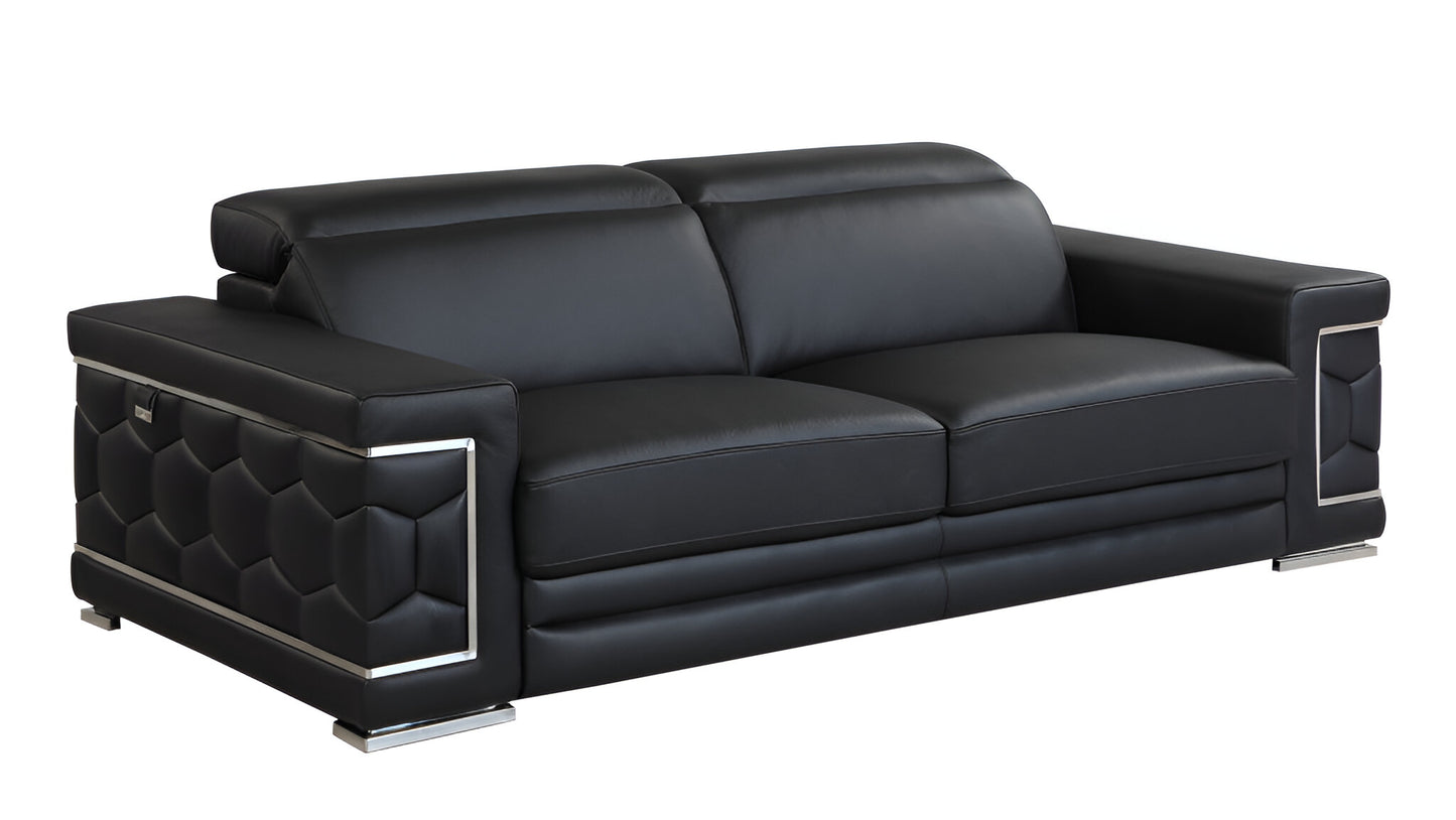 Italian Leather Sofa with Silver Legs