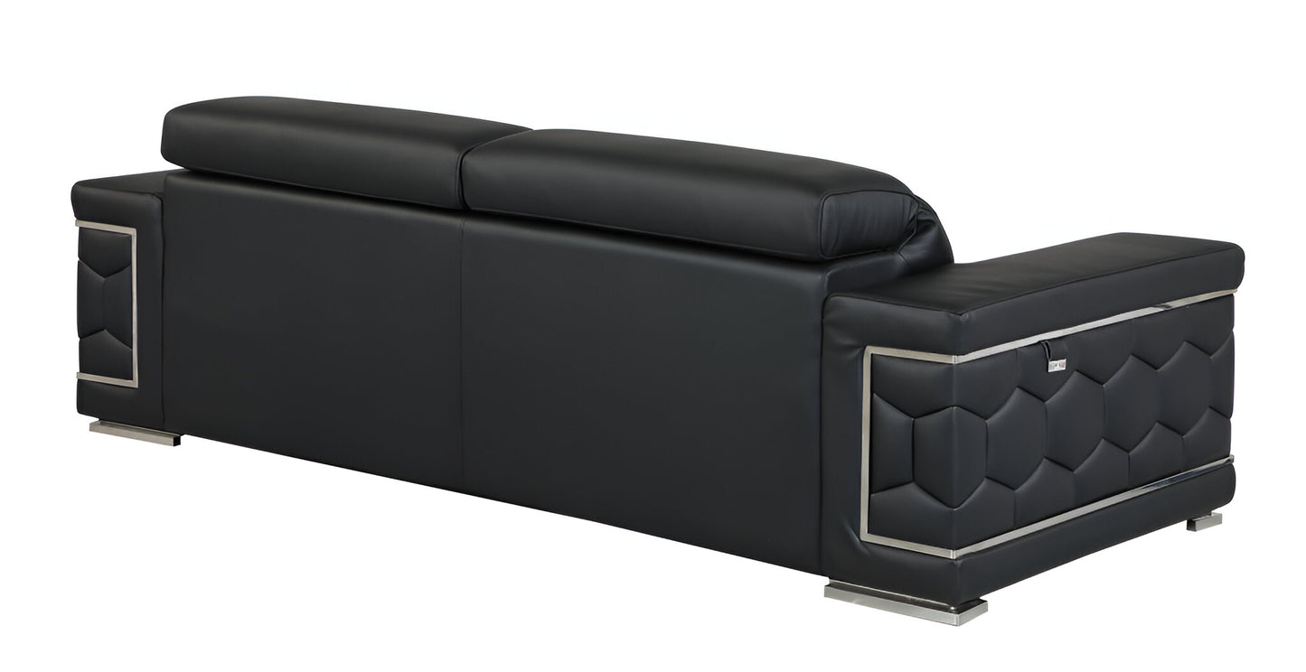 Italian Leather Sofa with Silver Legs