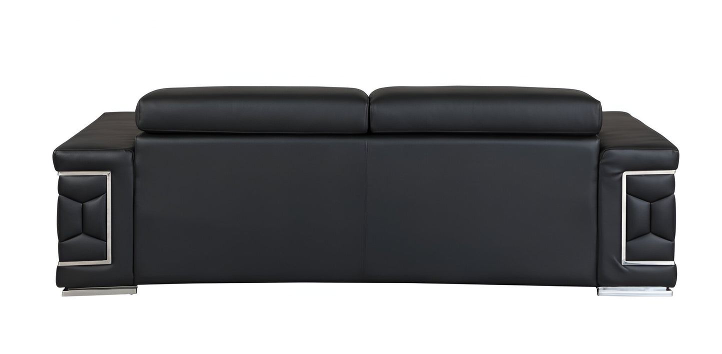 Italian Leather Sofa with Silver Legs