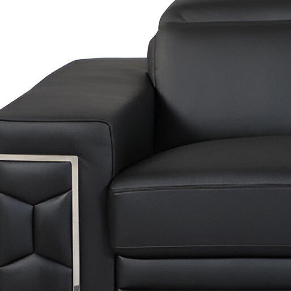 Italian Leather Sofa with Silver Legs