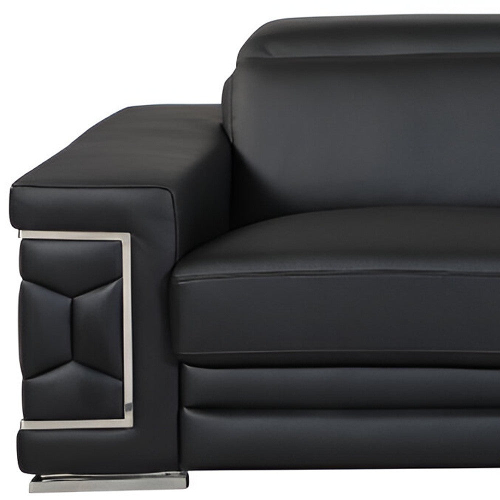 Italian Leather Sofa with Silver Legs