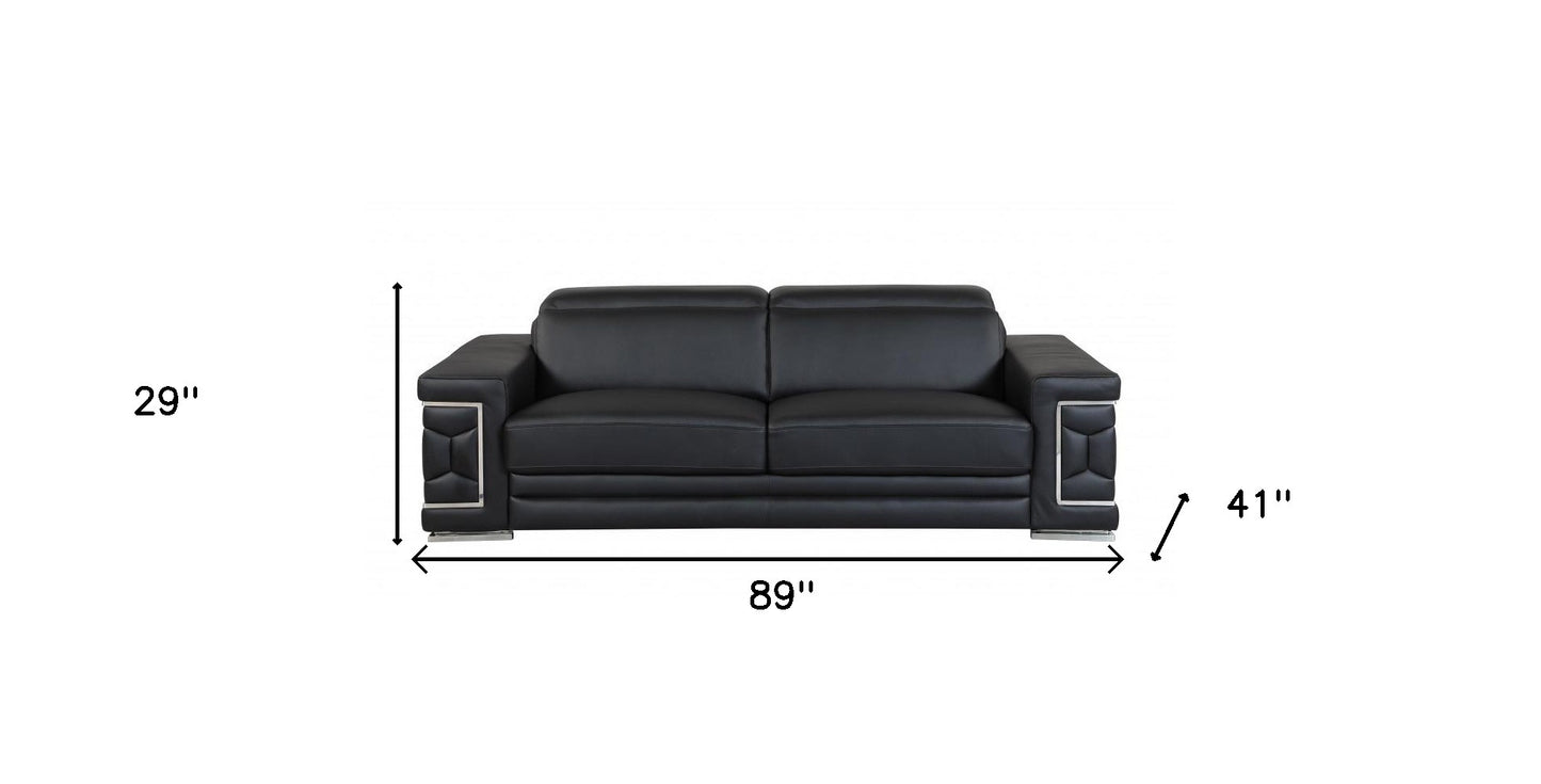 Italian Leather Sofa with Silver Legs