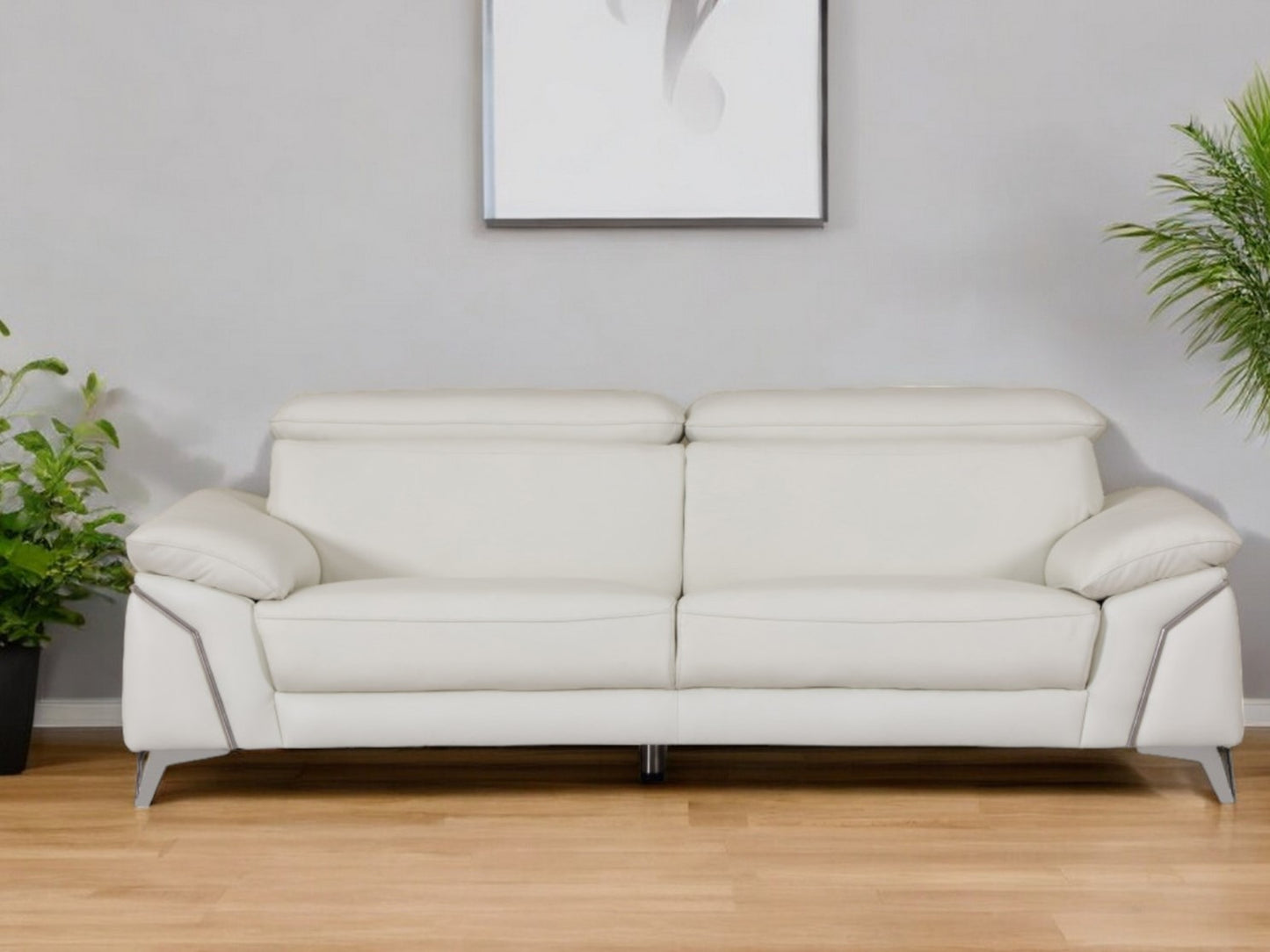 Italian Leather Sofa with Silver Legs