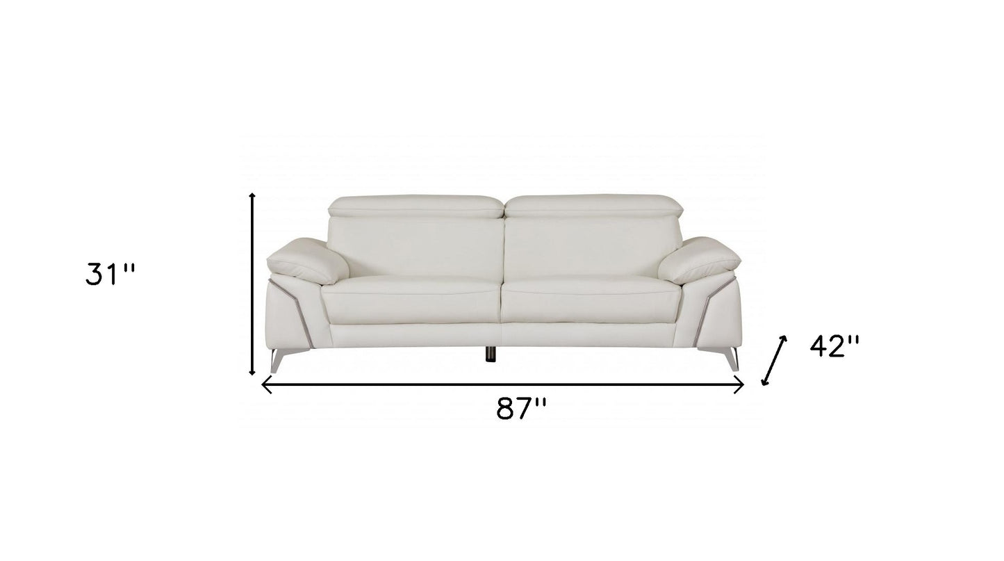 Italian Leather Sofa with Silver Legs