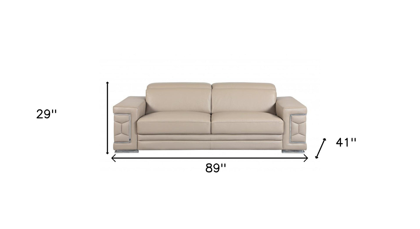 Italian Leather Sofa with Silver Legs
