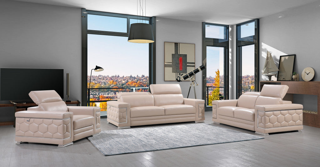 Italian Leather Sofa with Silver Legs