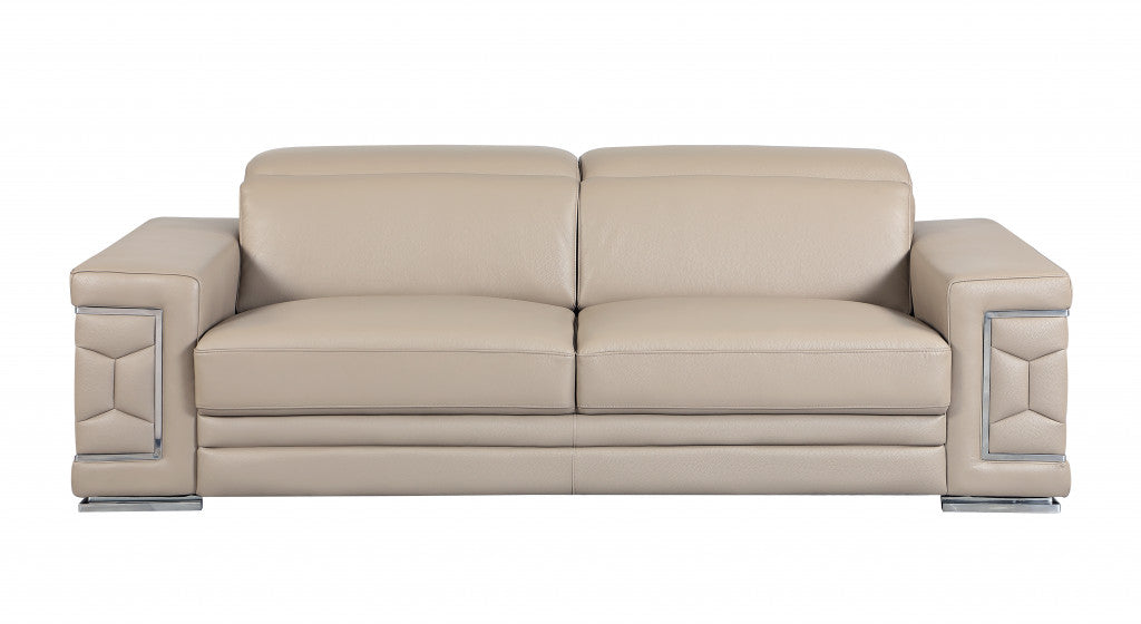 Italian Leather Sofa with Silver Legs