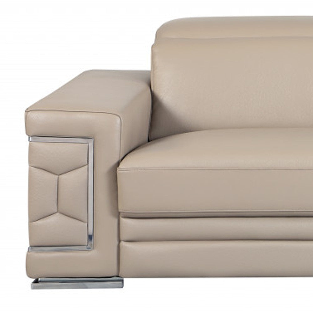 Italian Leather Sofa with Silver Legs