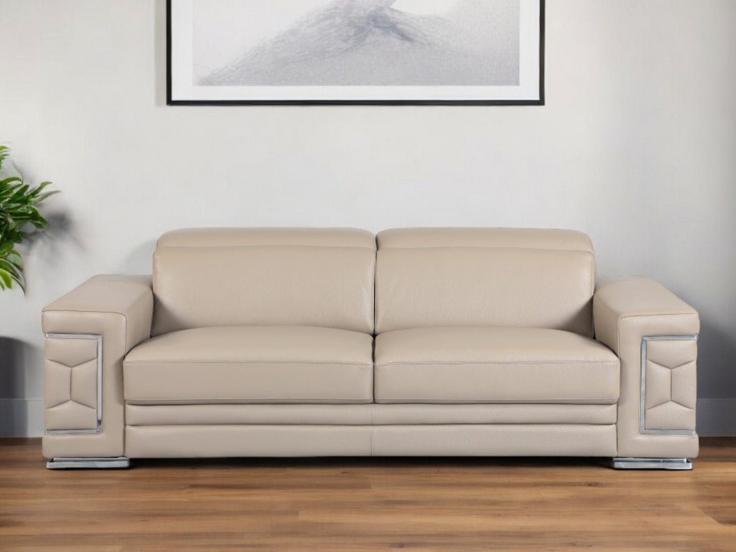 Italian Leather Sofa with Silver Legs