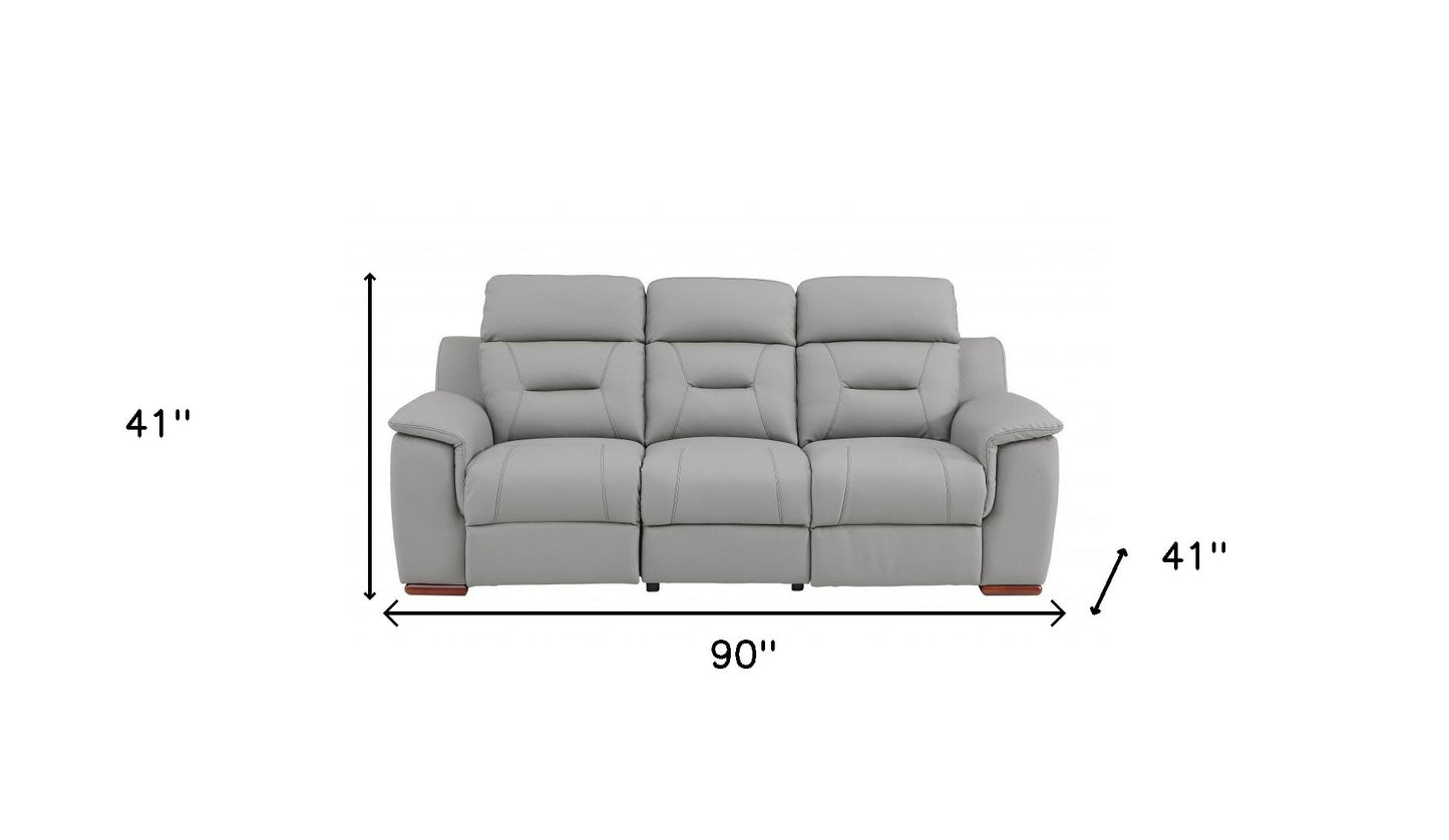 Faux Leather Reclining Sofa with Brown Legs