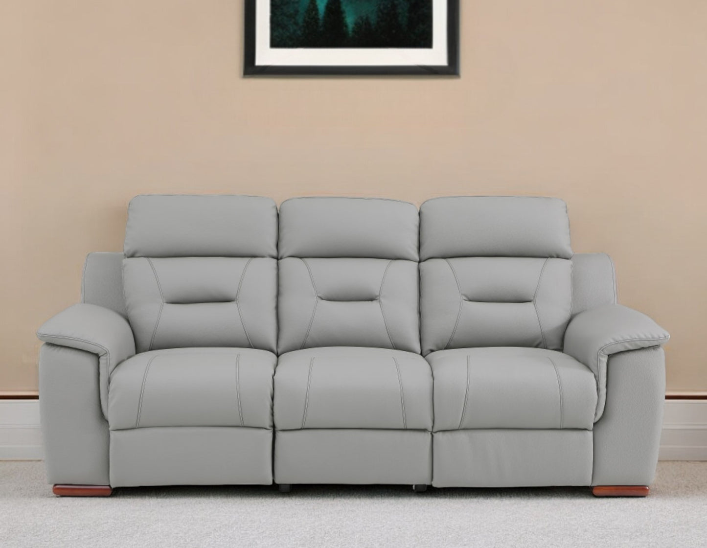 Faux Leather Reclining Sofa with Brown Legs