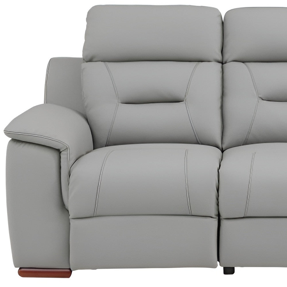 Faux Leather Reclining Sofa with Brown Legs