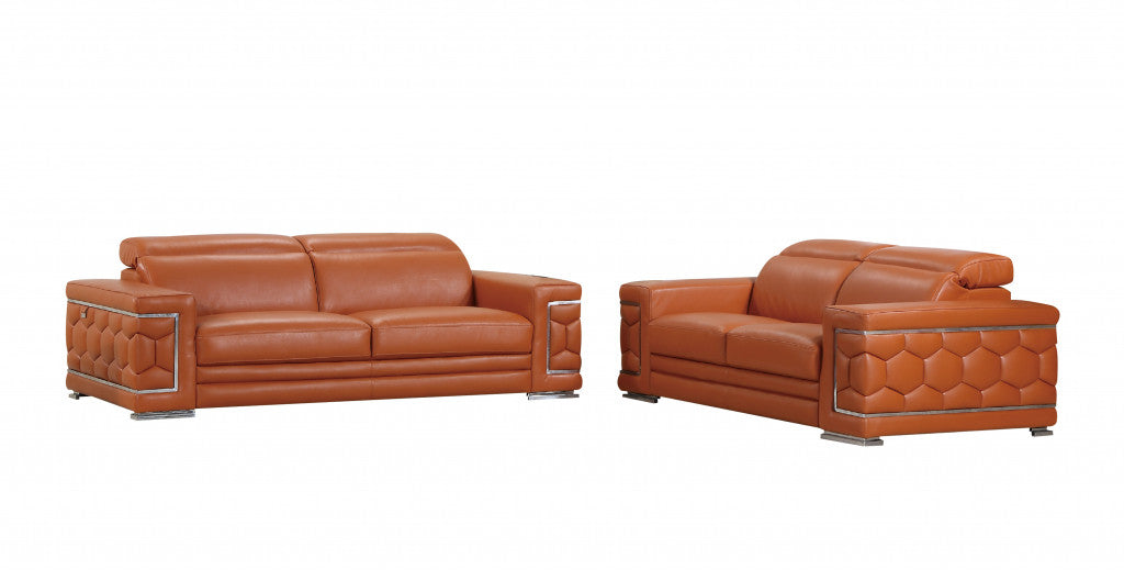 Two Piece Indoor Italian Leather Five Person Seating Set