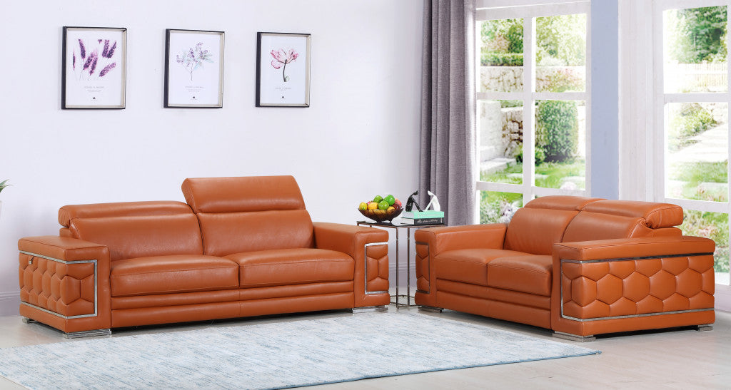 Two Piece Indoor Italian Leather Five Person Seating Set