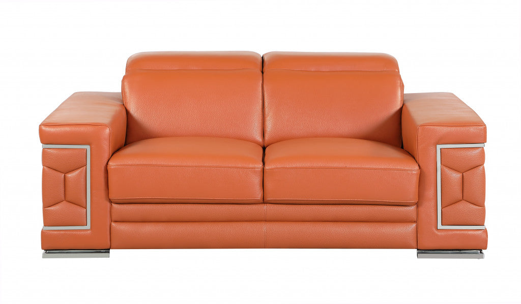 Two Piece Indoor Italian Leather Five Person Seating Set