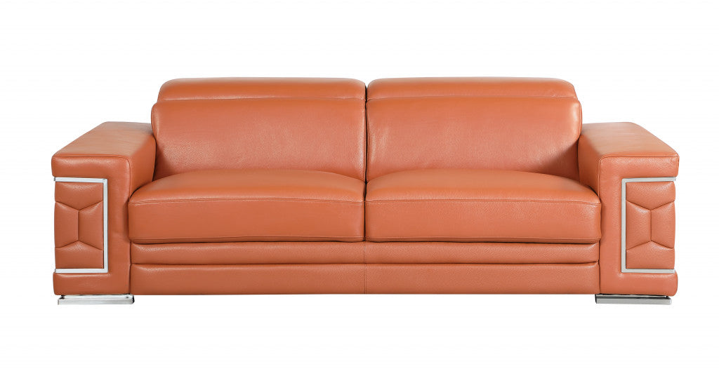 Two Piece Indoor Italian Leather Five Person Seating Set